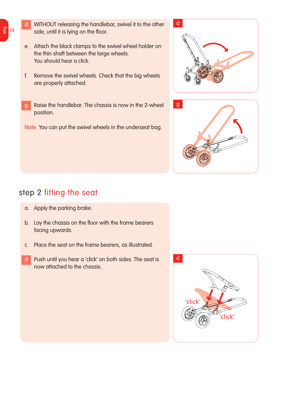 Step 2 fitting the seat | Graco Bugaboo Stroller User Manual | Page 30 / 42