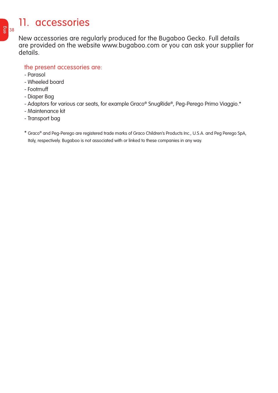 Accessories | Graco Bugaboo Stroller User Manual | Page 40 / 42