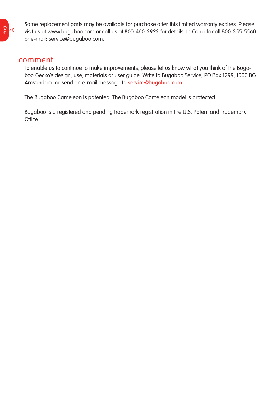 Comment | Graco Bugaboo Stroller User Manual | Page 42 / 42