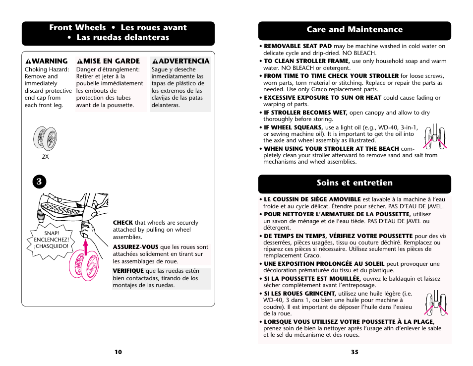 Soins et entretien, Care and maintenance | Graco ISPA001AC User Manual | Page 10 / 44
