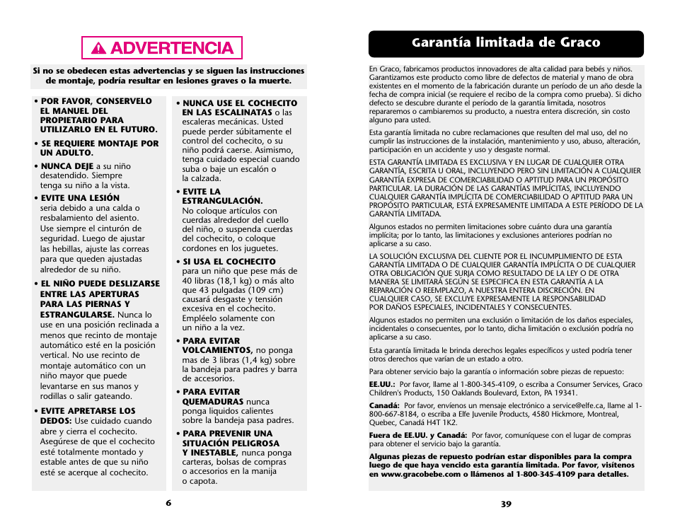 Arantía limitada de graco | Graco ISPA001AC User Manual | Page 39 / 44