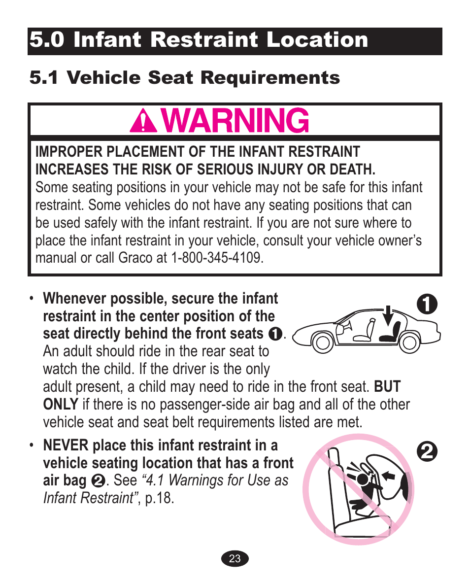 0 infant restraint location | Graco Quattro Tour Sport 1752033 User Manual | Page 63 / 136