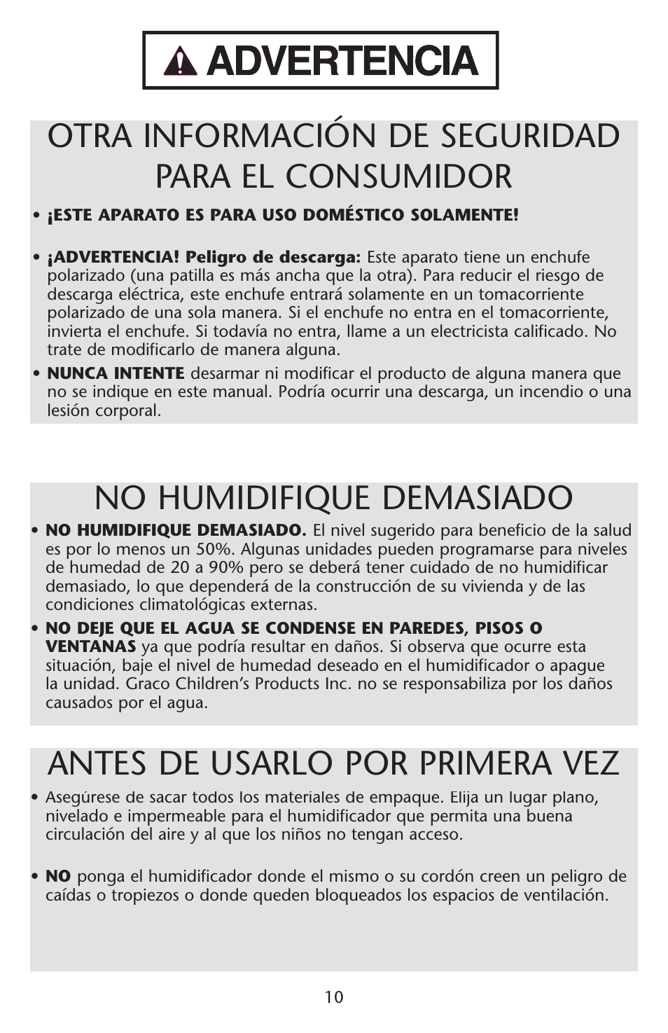 Antes de usarlo por primera vez | Graco ISPD023AB User Manual | Page 10 / 40