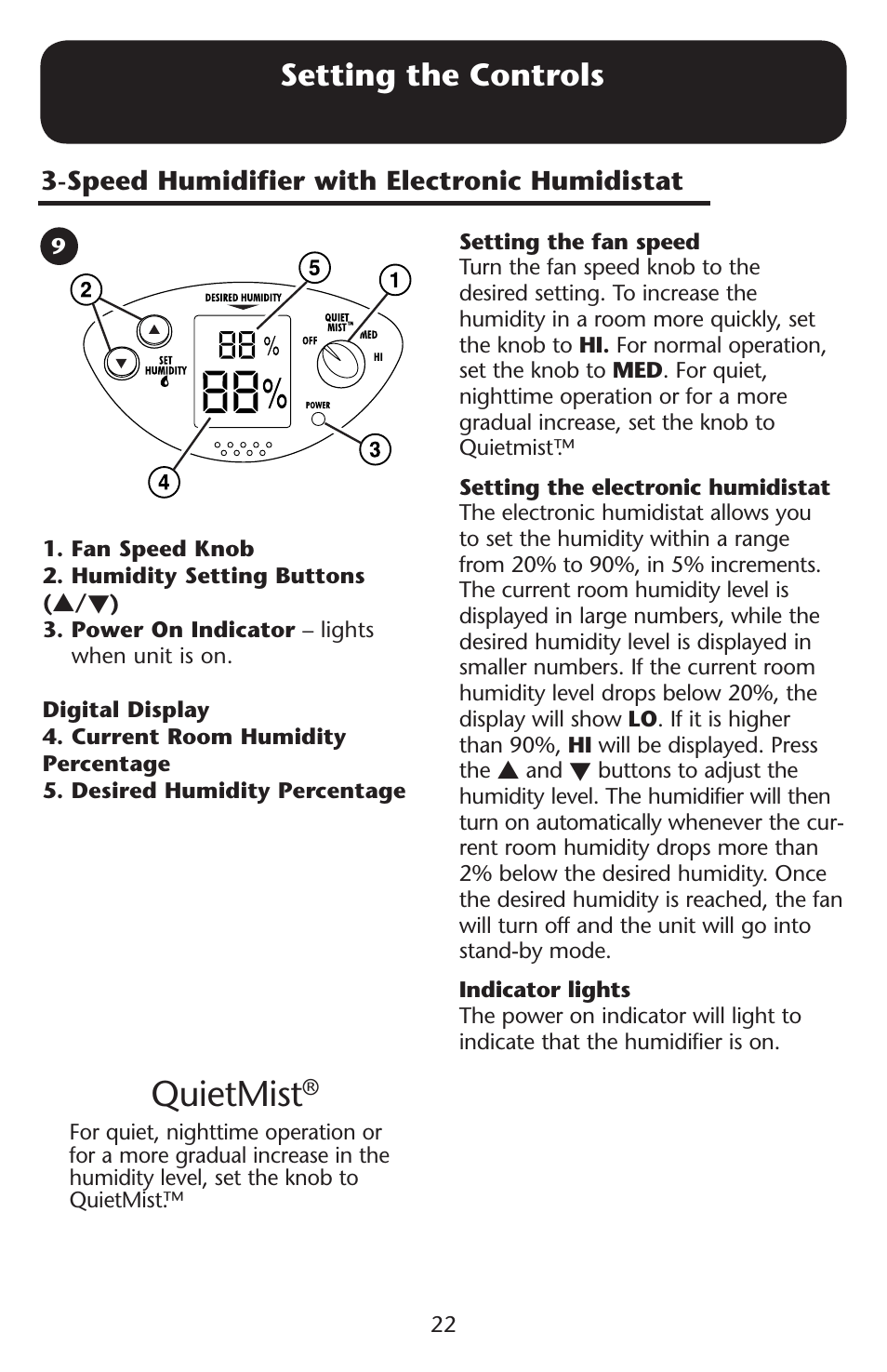 Quietmist, Setting the controls | Graco ISPD023AB User Manual | Page 22 / 40
