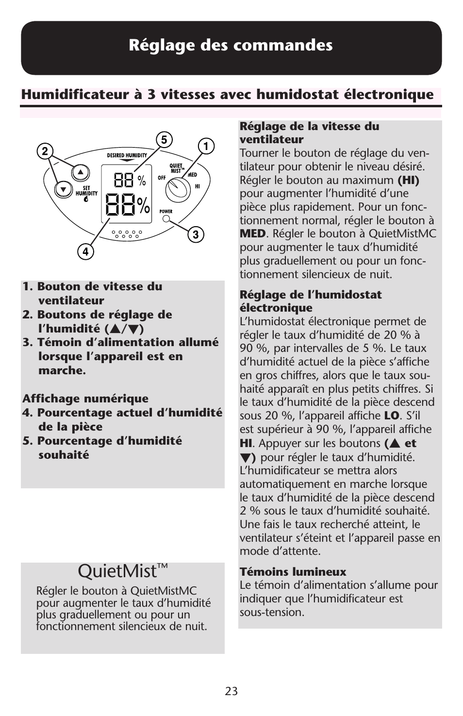 Quietmist, Réglage des commandes | Graco ISPD023AB User Manual | Page 23 / 40