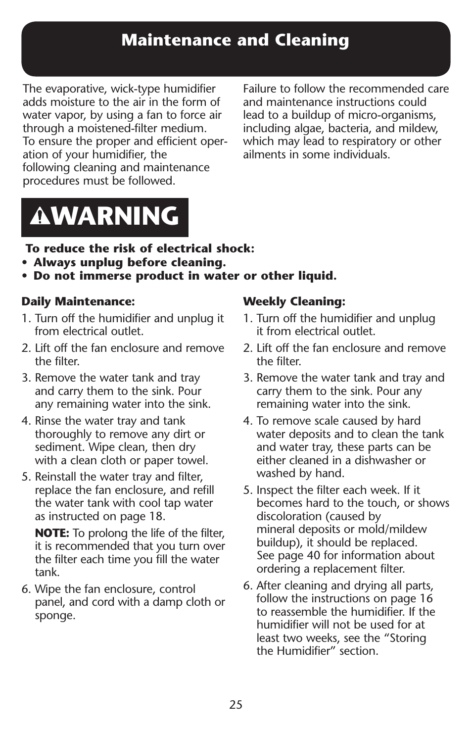 Warning, Maintenance and cleaning | Graco ISPD023AB User Manual | Page 25 / 40