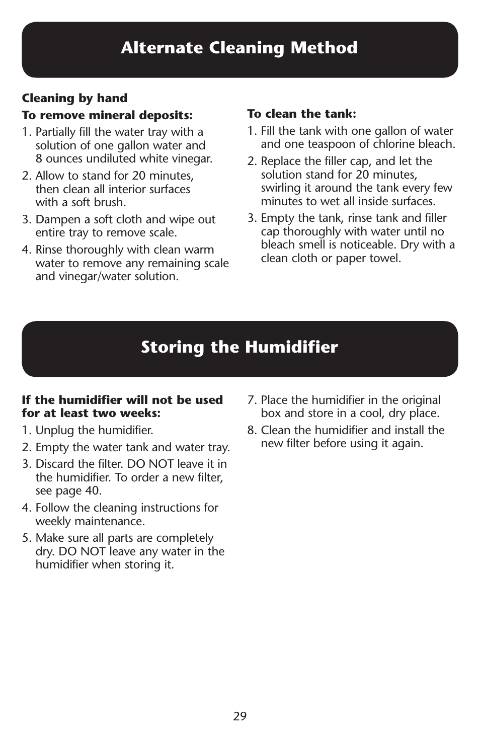 Alternate cleaning method storing the humidifier | Graco ISPD023AB User Manual | Page 29 / 40