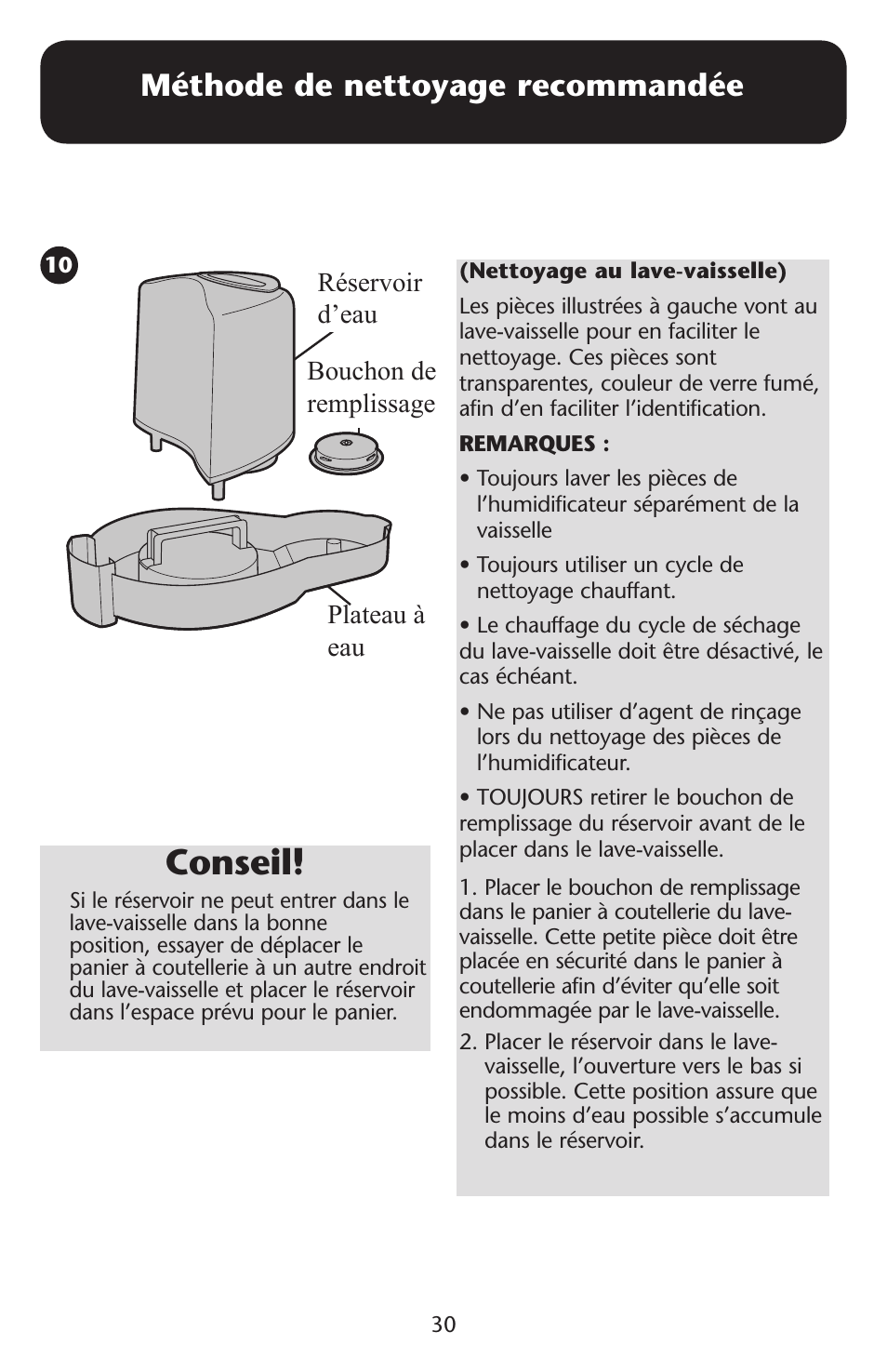 Conseil, Méthode de nettoyage recommandée | Graco ISPD023AB User Manual | Page 30 / 40