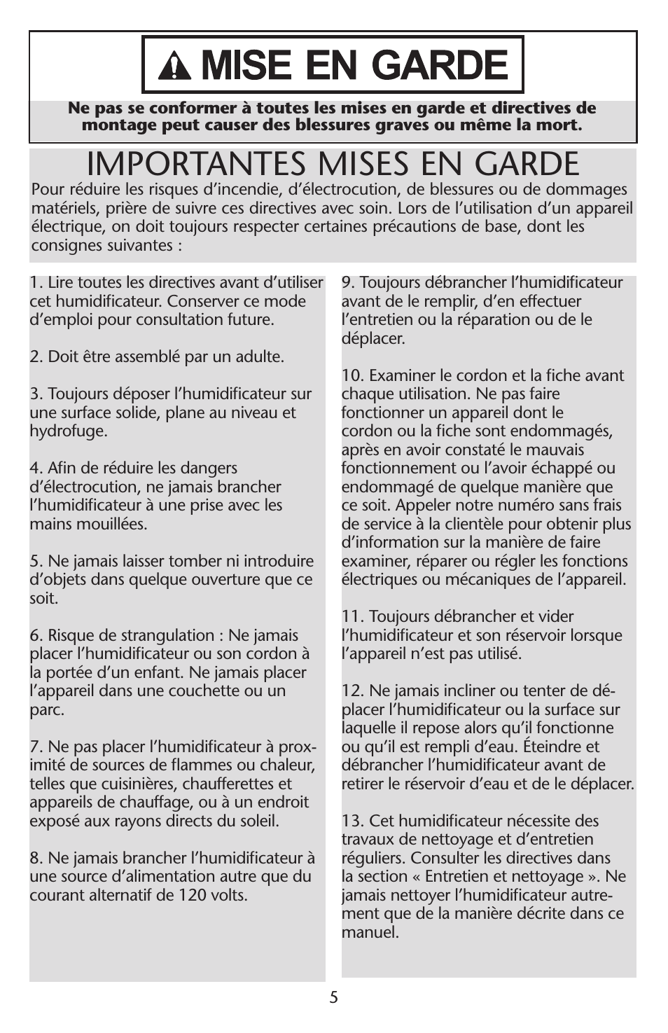 Importantes mises en garde | Graco ISPD023AB User Manual | Page 5 / 40