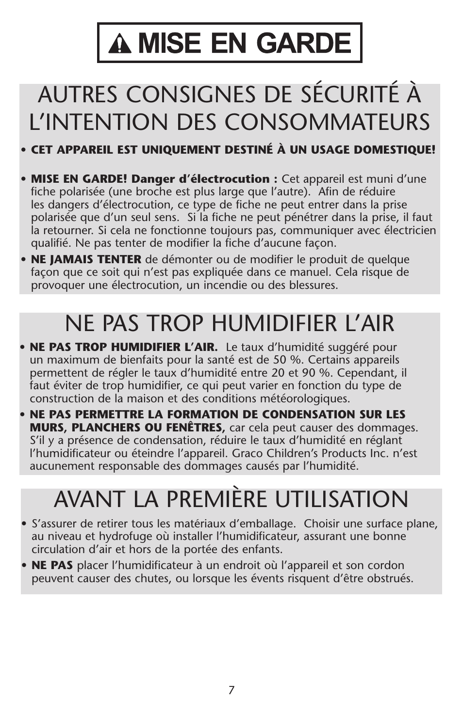 Avant la première utilisation | Graco ISPD023AB User Manual | Page 7 / 40