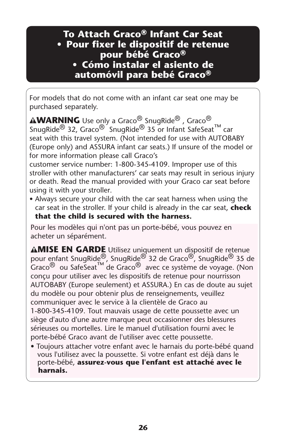 S pour, Sautomøvil | Graco 1763285 User Manual | Page 26 / 32