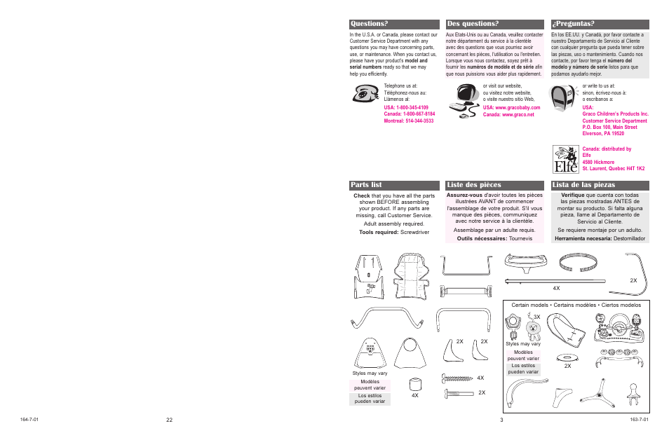 Parts list liste des pièces lista de las piezas, Questions? des questions? ¿preguntas | Graco 1423  EN User Manual | Page 3 / 23