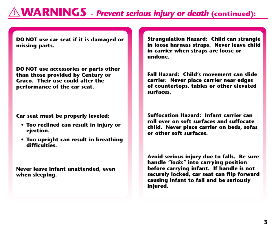 Warnings, Prevent serious injury or death, Continued) | Graco 41413ZOL User Manual | Page 5 / 28