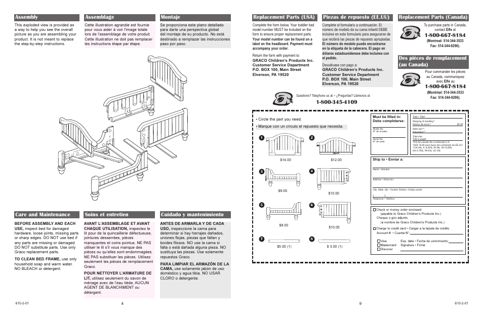 Assembly, Replacement parts (usa) piezas de repuesto (ee.uu), Replacement parts (canada) | Des pièces de remplacement (au canada) | Graco 8840 User Manual | Page 4 / 11