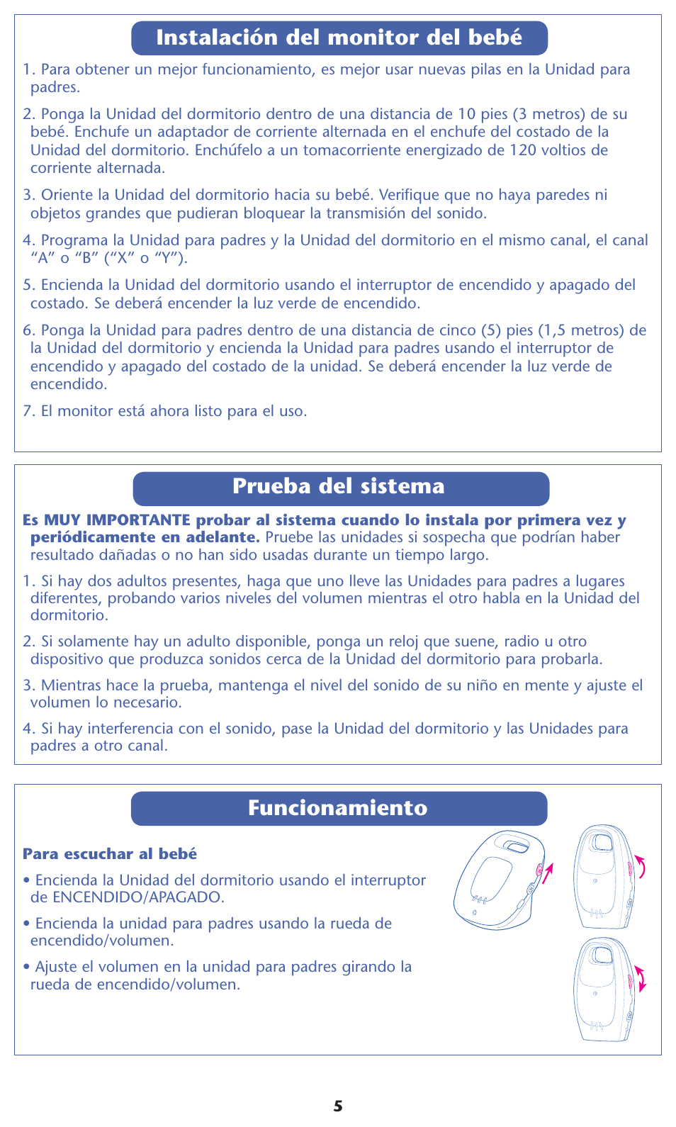 Instalación del monitor del bebé, Funcionamiento, Prueba del sistema | Graco 2L00 User Manual | Page 11 / 12