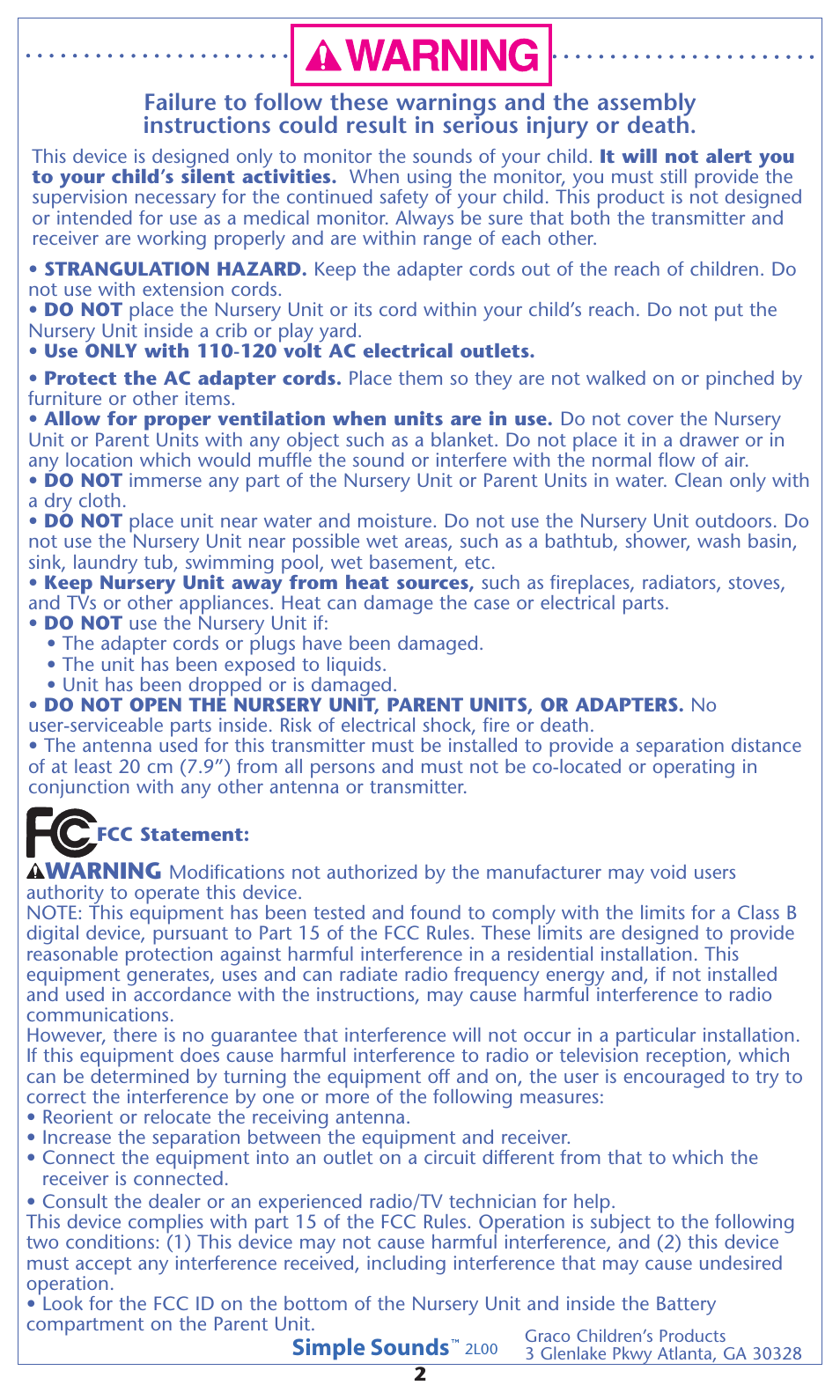 Simple sounds | Graco 2L00 User Manual | Page 2 / 12