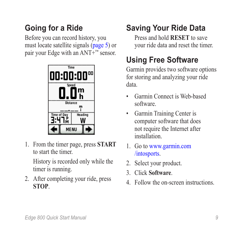 Go for a ride, Going for a ride, Saving your ride data | Using free software | Graco 800 User Manual | Page 11 / 16