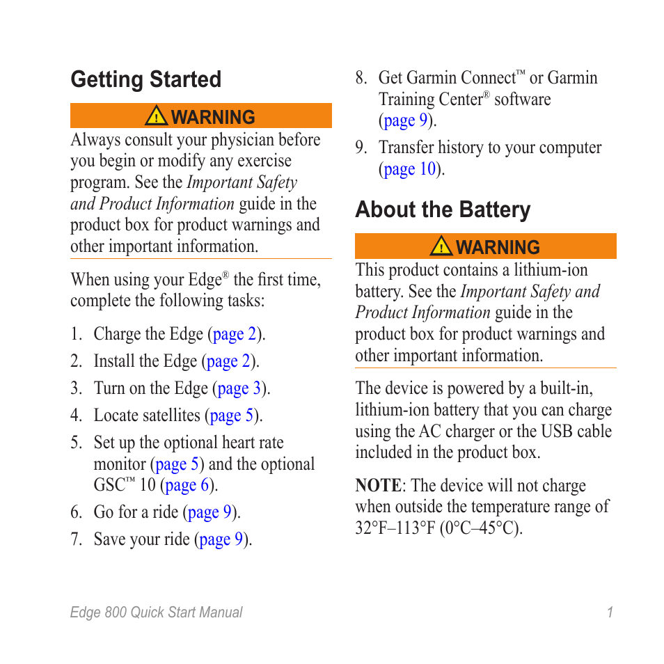 Getting started, About the battery | Graco 800 User Manual | Page 3 / 16