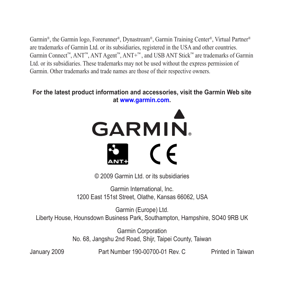 Garmin Forerunner 405 User Manual | Page 12 / 12