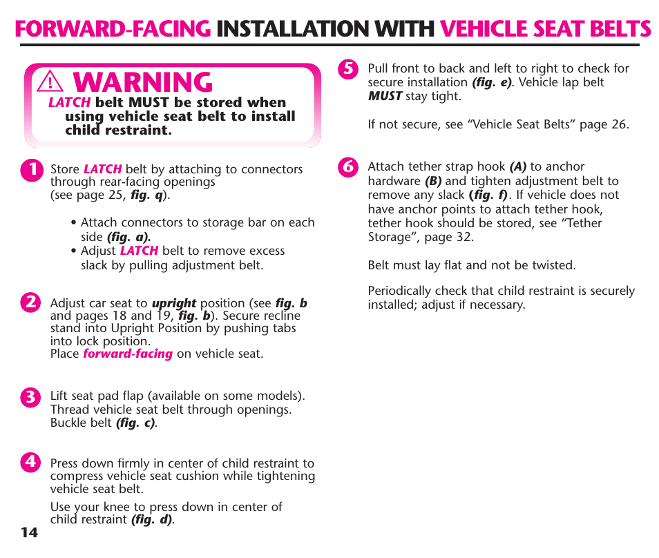 Warning | Graco ComfortSport User Manual | Page 16 / 92