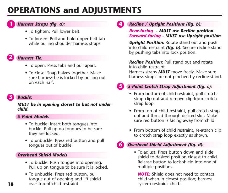 Operations and adjustments | Graco ComfortSport User Manual | Page 20 / 92