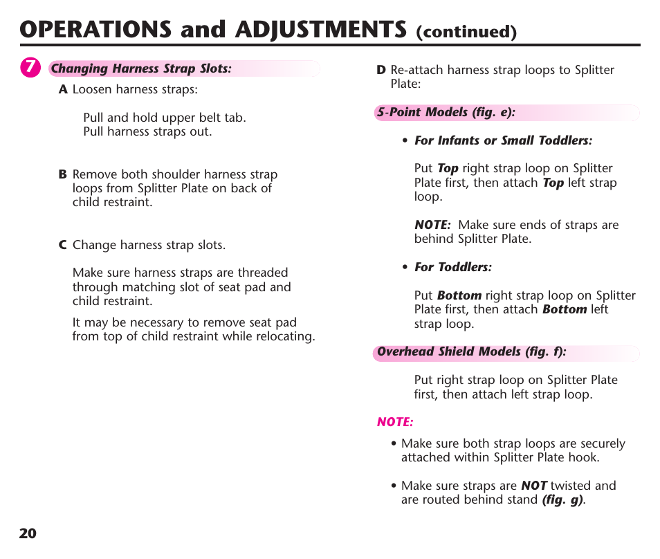 Operations and adjustments, Continued) | Graco ComfortSport User Manual | Page 22 / 92