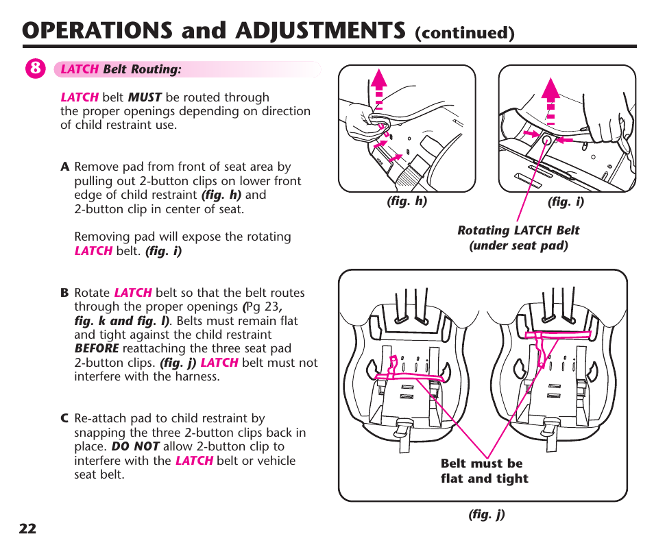 Operations and adjustments, Continued) | Graco ComfortSport User Manual | Page 24 / 92