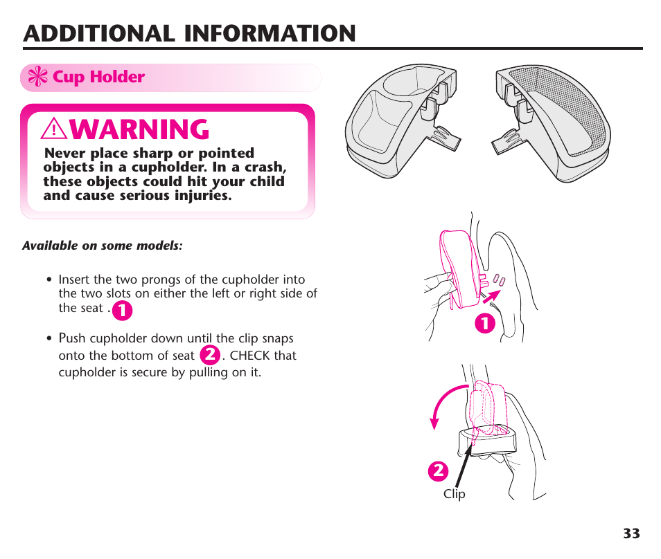 Warning, Additional information | Graco ComfortSport User Manual | Page 35 / 92