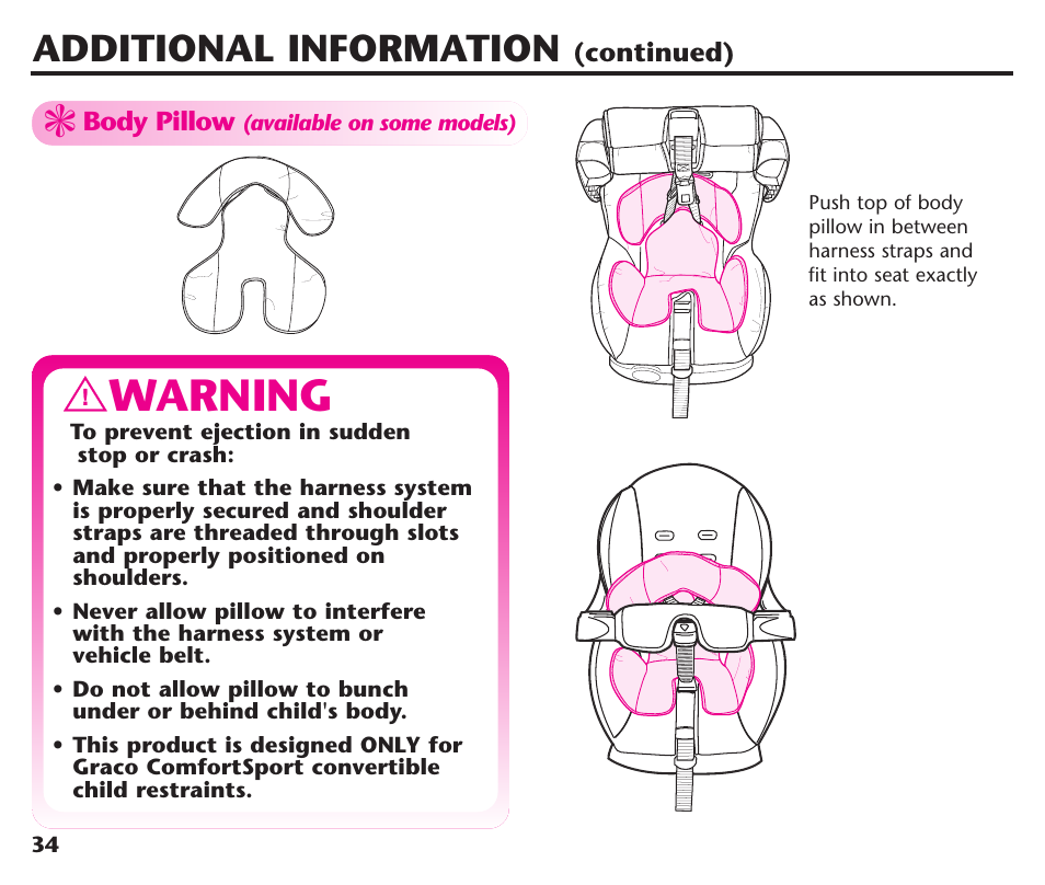 Warning, Additional information | Graco ComfortSport User Manual | Page 36 / 92