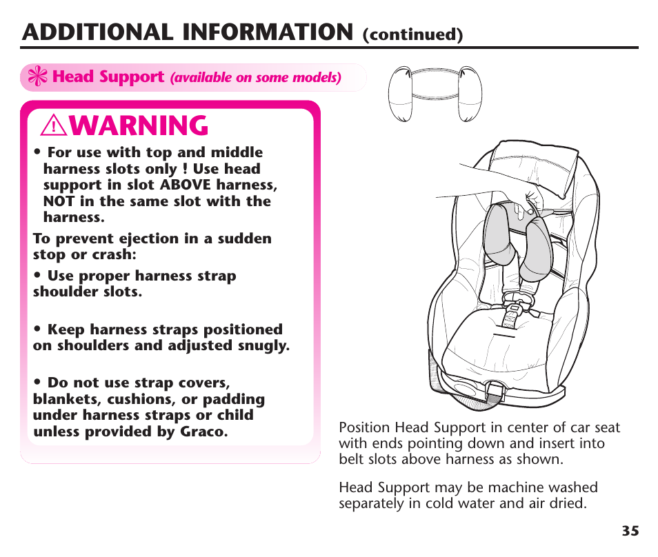 Warning, Additional information | Graco ComfortSport User Manual | Page 37 / 92