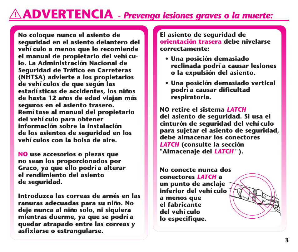 Advertencia, Prevenga lesiones graves o la muerte | Graco ComfortSport User Manual | Page 49 / 92