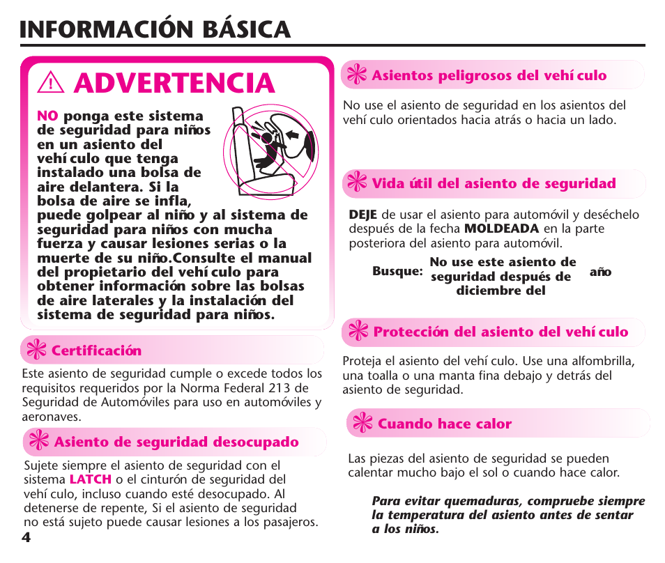 Advertencia, Información básica | Graco ComfortSport User Manual | Page 50 / 92