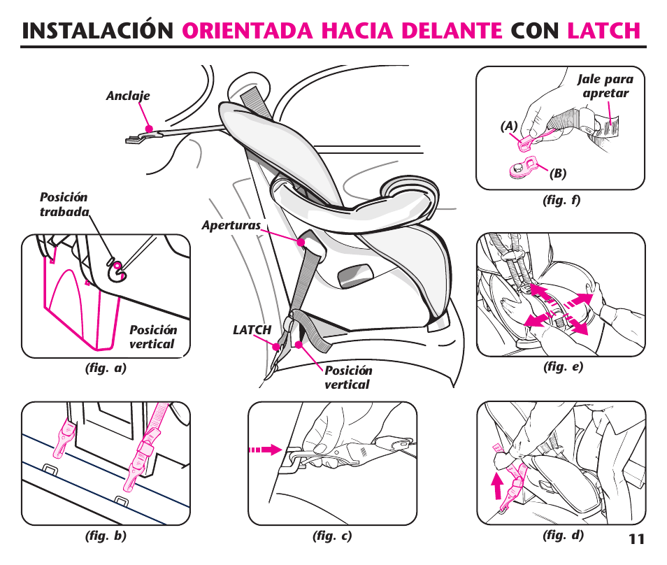 Instalación orientada hacia delante con latch | Graco ComfortSport User Manual | Page 57 / 92