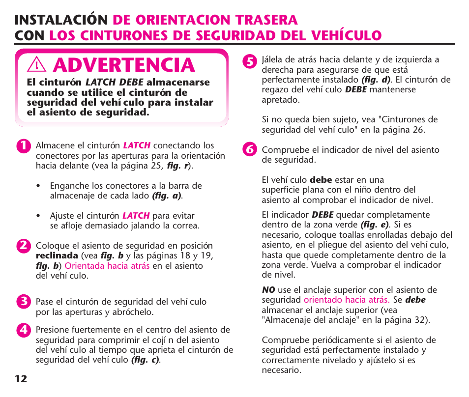 Advertencia | Graco ComfortSport User Manual | Page 58 / 92