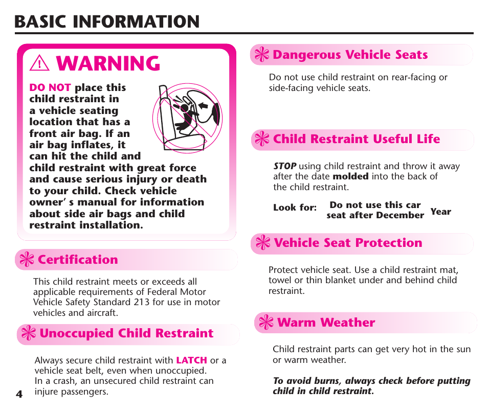 Warning, Basic information | Graco ComfortSport User Manual | Page 6 / 92