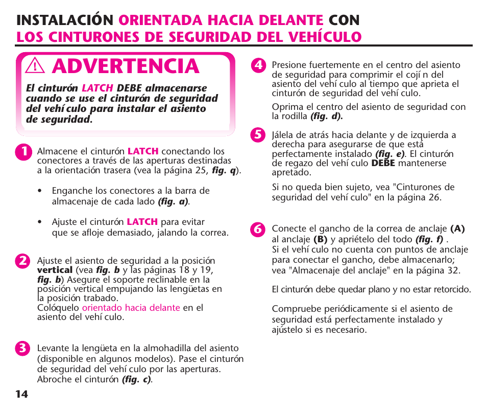 Advertencia | Graco ComfortSport User Manual | Page 60 / 92