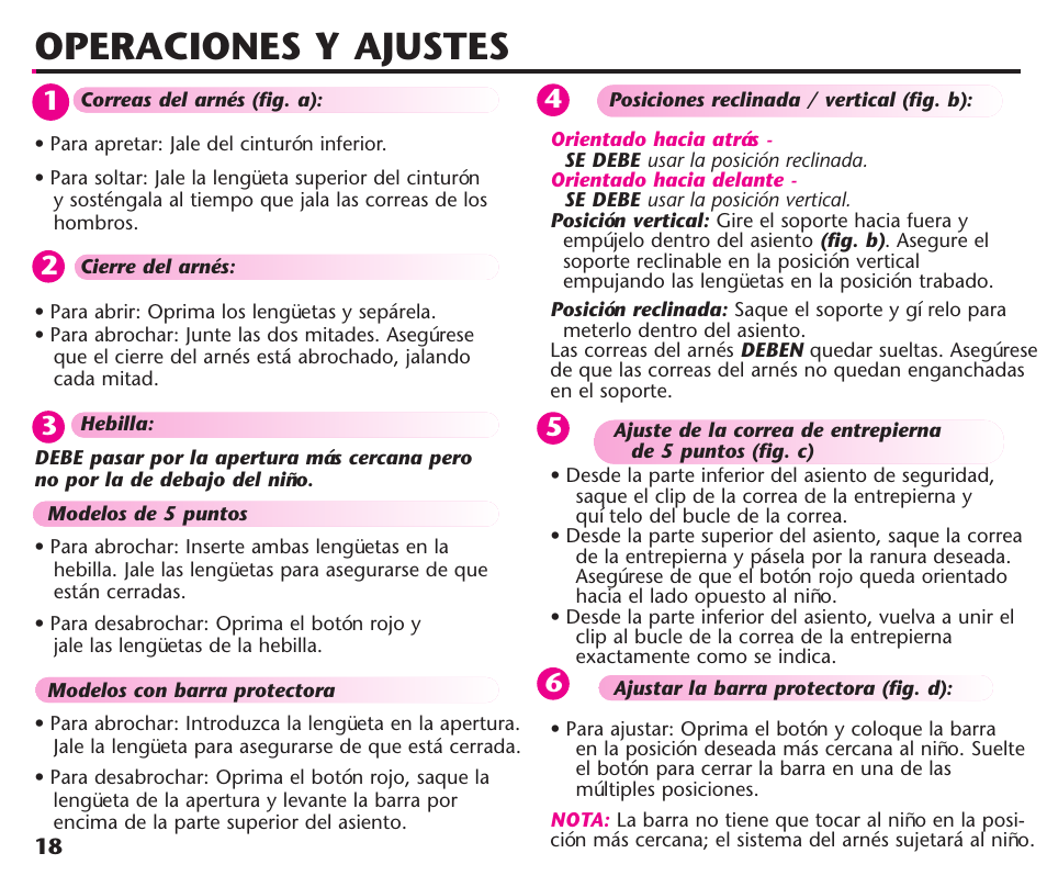 Operaciones y ajustes | Graco ComfortSport User Manual | Page 64 / 92
