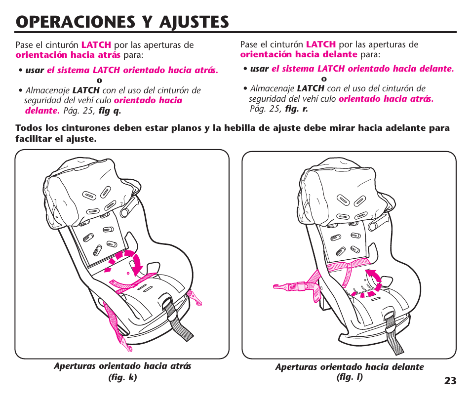 Operaciones y ajustes | Graco ComfortSport User Manual | Page 69 / 92