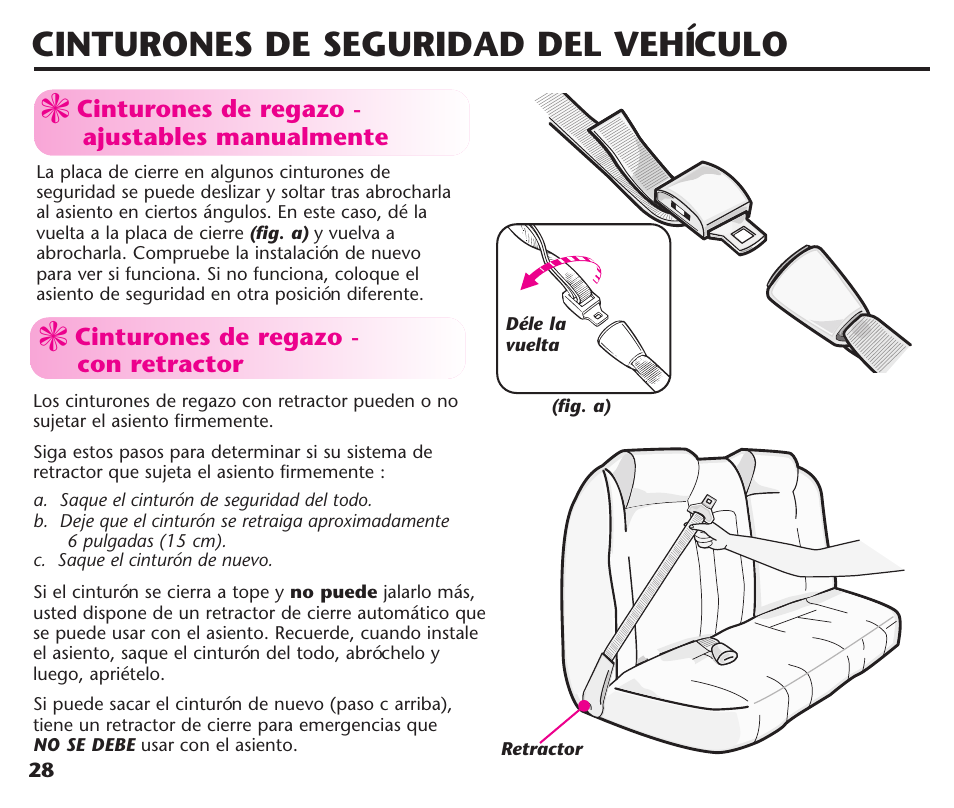Cinturones de seguridad del vehículo | Graco ComfortSport User Manual | Page 74 / 92