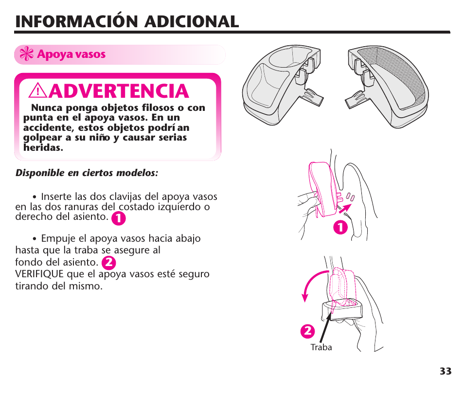 Advertencia, Información adicional | Graco ComfortSport User Manual | Page 79 / 92