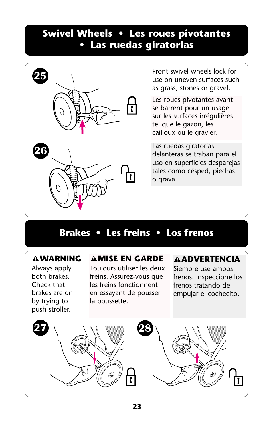 Brakes • les freins • los frenos | Graco ISPA108AA User Manual | Page 23 / 140