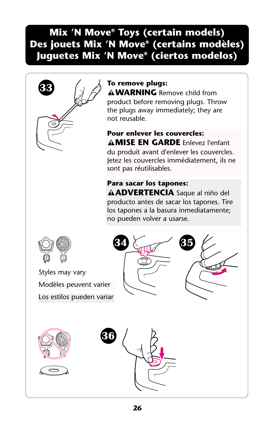 Mix ‘n move, Toys (certain models) des jouets mix ‘n move, Certains modèles) juguetes mix ‘n move | Ciertos modelos) | Graco ISPA108AA User Manual | Page 26 / 140
