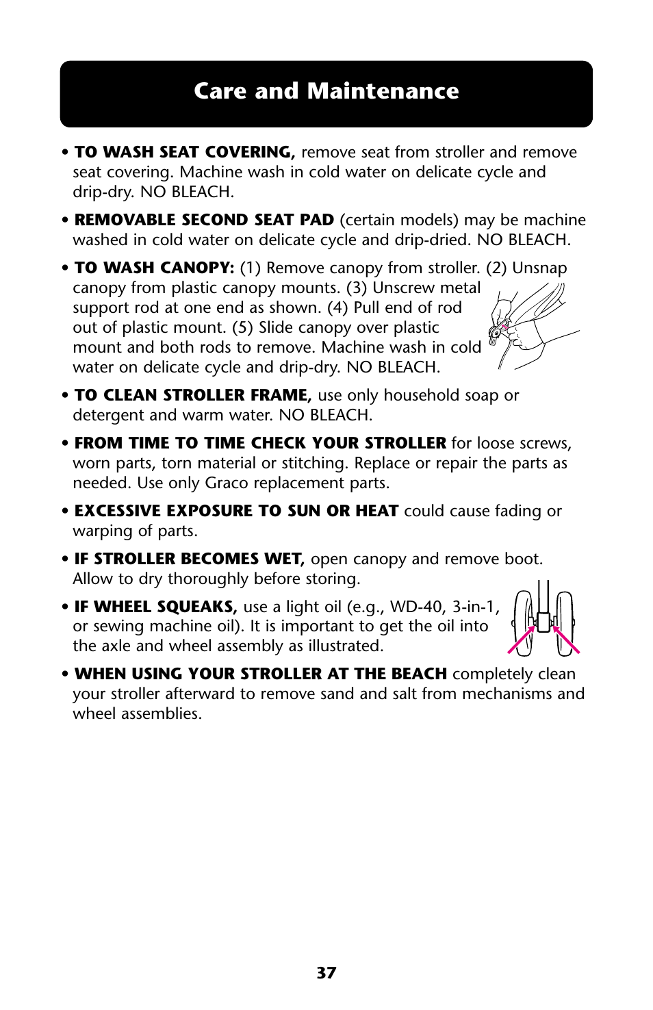 Care and maintenance | Graco ISPA108AA User Manual | Page 37 / 140