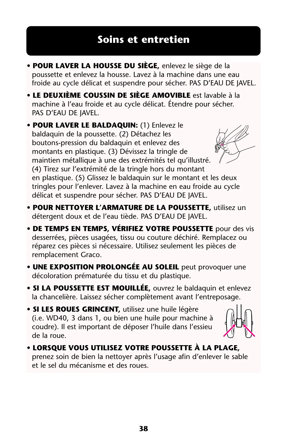 Soins et entretien | Graco ISPA108AA User Manual | Page 38 / 140