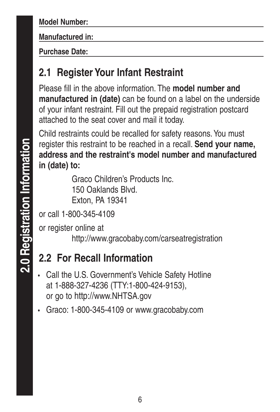 1 register your infant restraint, 2 for recall information | Graco SNUGRIDE 30 PD115793C User Manual | Page 6 / 88