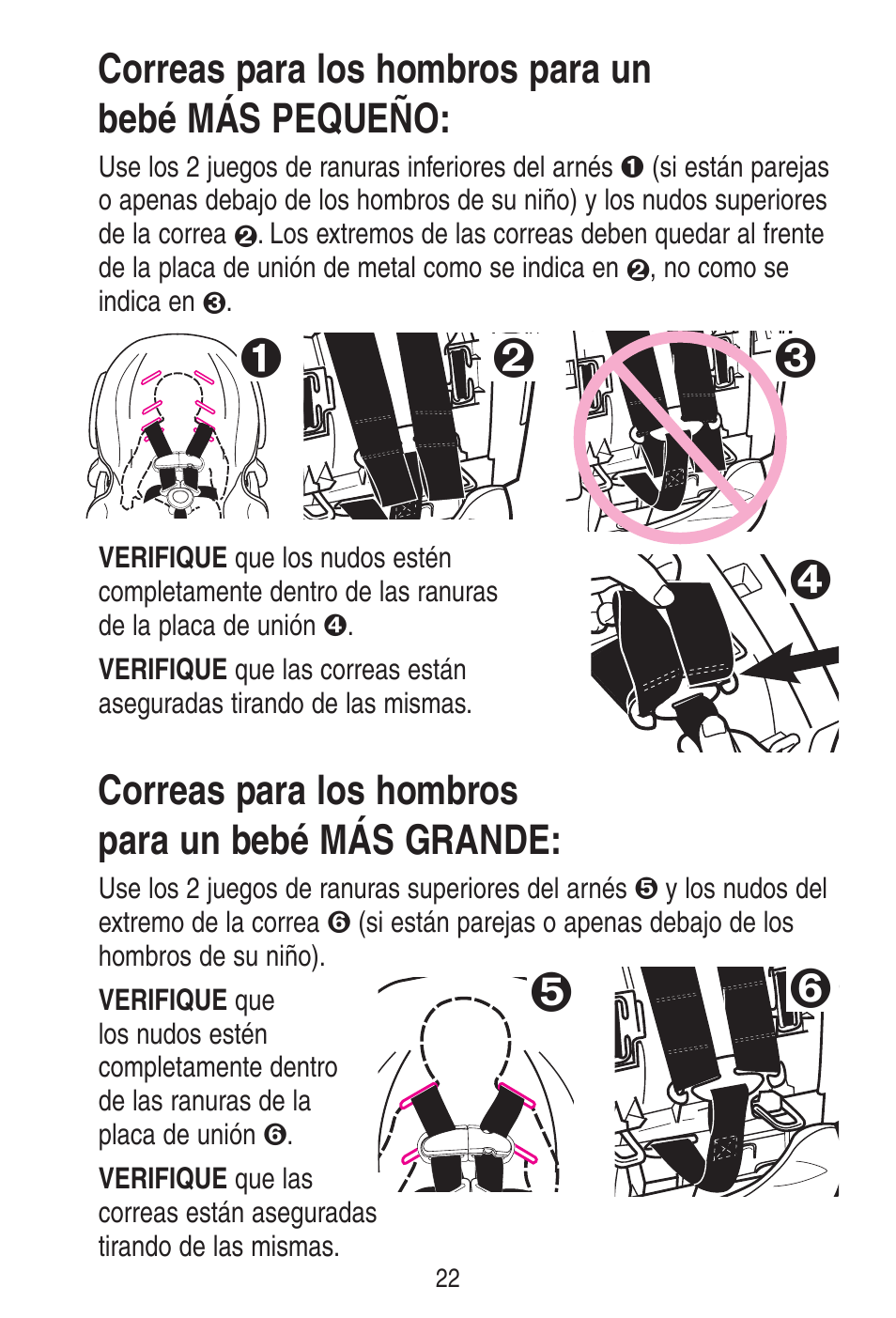 Correas para los hombros para un bebé más grande, Correas para los hombros para un bebé más pequeño | Graco SNUGRIDE 30 PD115793C User Manual | Page 66 / 88