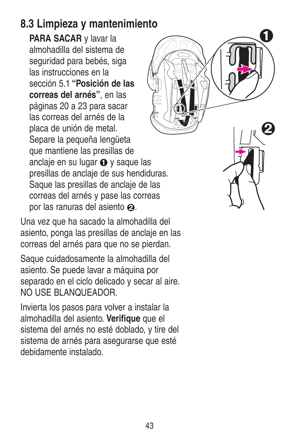 3 limpieza y mantenimiento | Graco SNUGRIDE 30 PD115793C User Manual | Page 87 / 88