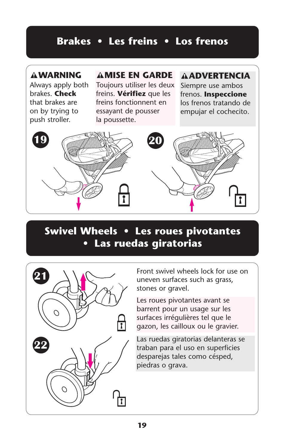 Brakes • les freins • los frenos | Graco ISPA135AB User Manual | Page 19 / 161