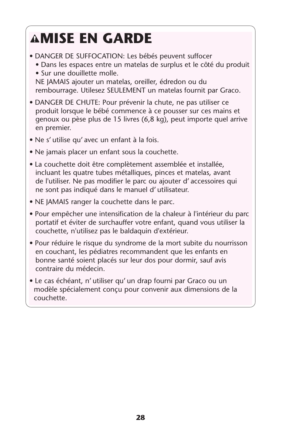 Mise en garde | Graco ISPP077AB User Manual | Page 28 / 49