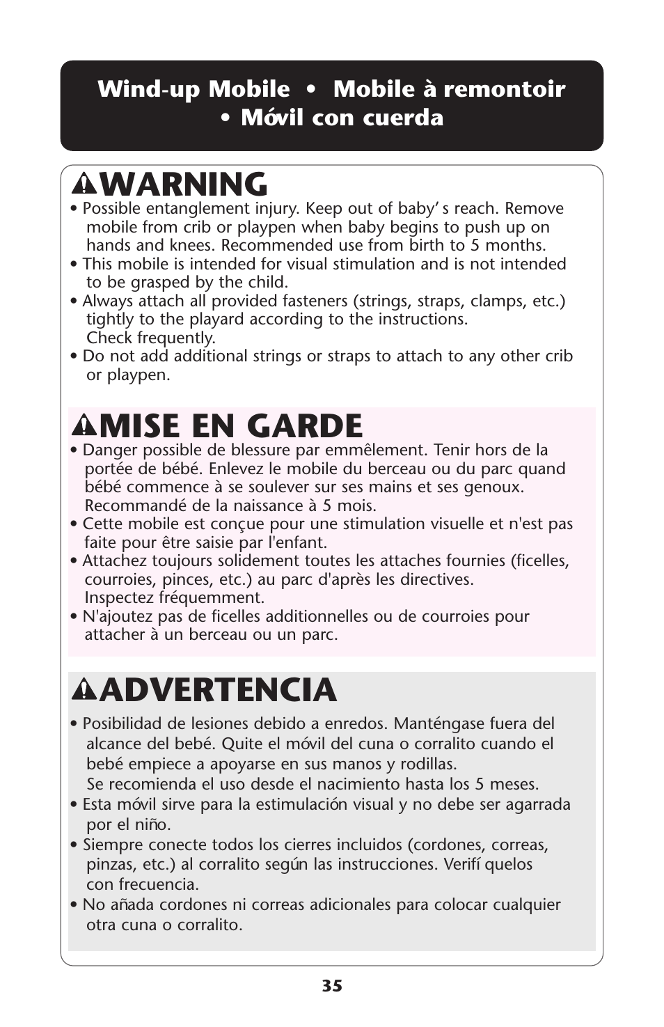 Warning, Advertencia, Mise en garde | Graco ISPP077AB User Manual | Page 35 / 49